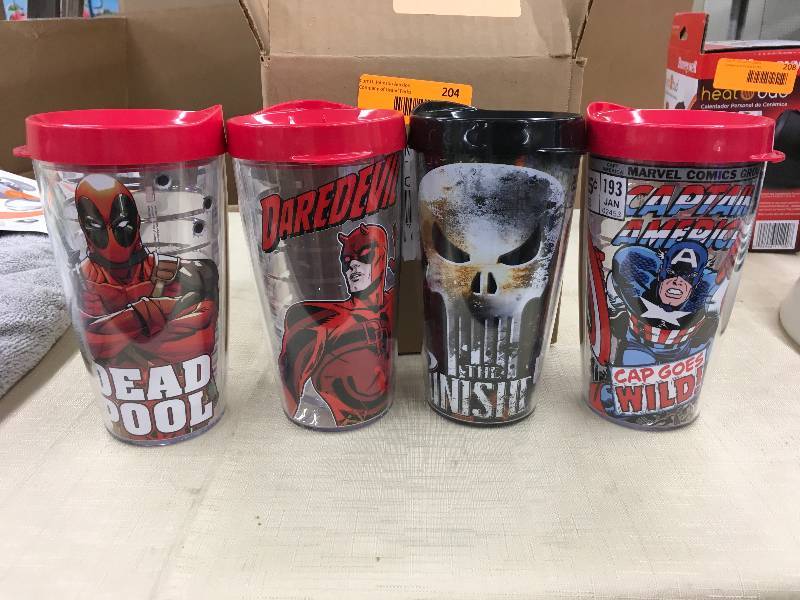 lot 204 image: Marvel Comics 4PK Tumblers, Retail $29.99