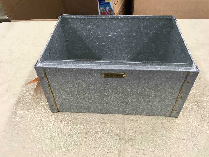 lot 229 image: Hearth & Hand Galvanized Metal Storage Bin, Retail $34.99