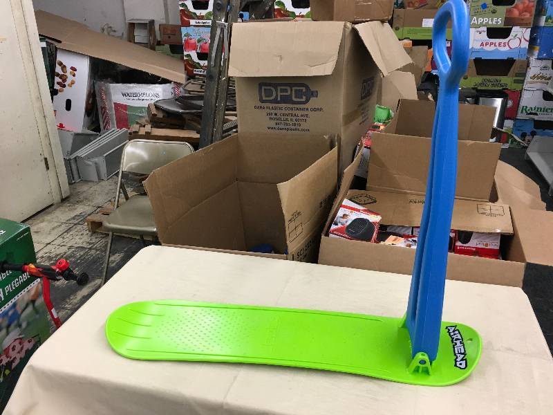 lot 243 image: Airhead Scoot Snow Scooter - BlueLime, Retail $23.99