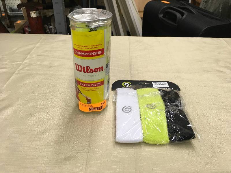 lot 437 image: Wilson 3PK Tennis Balls & Champion 3PK Sweatbands, Retail $12.99