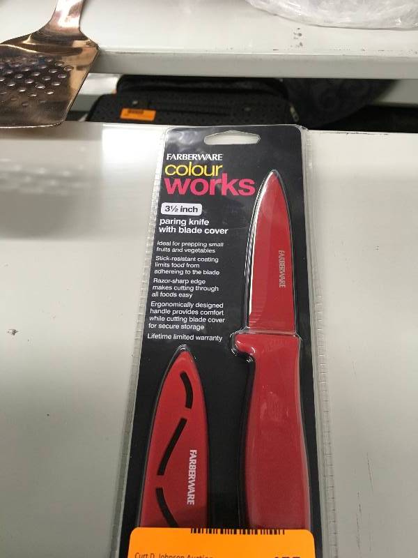 lot 455 image: Farberware 3.5 Comfort Grip Paring Knife Red, Retail $12.99