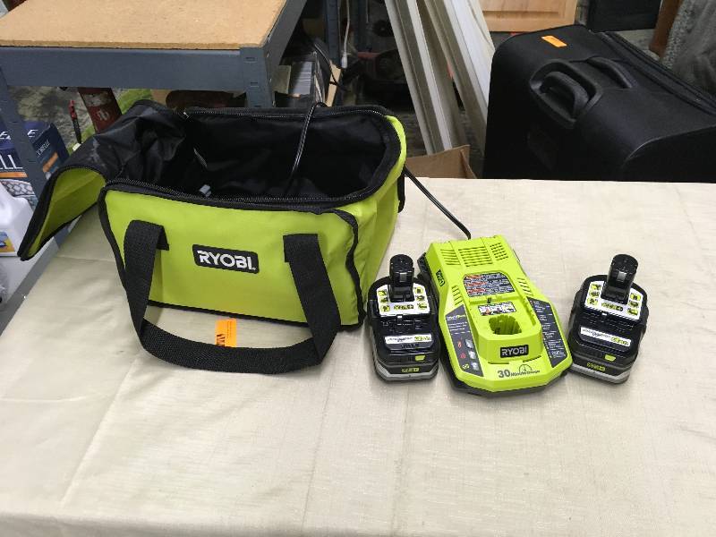 lot 461 image: Ryobi Charger W Two Batteries, Retail $79.99