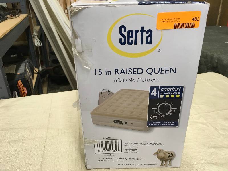 lot 481 image: Serta 15 in Double High Queen Air Mattress, Retail $129.99