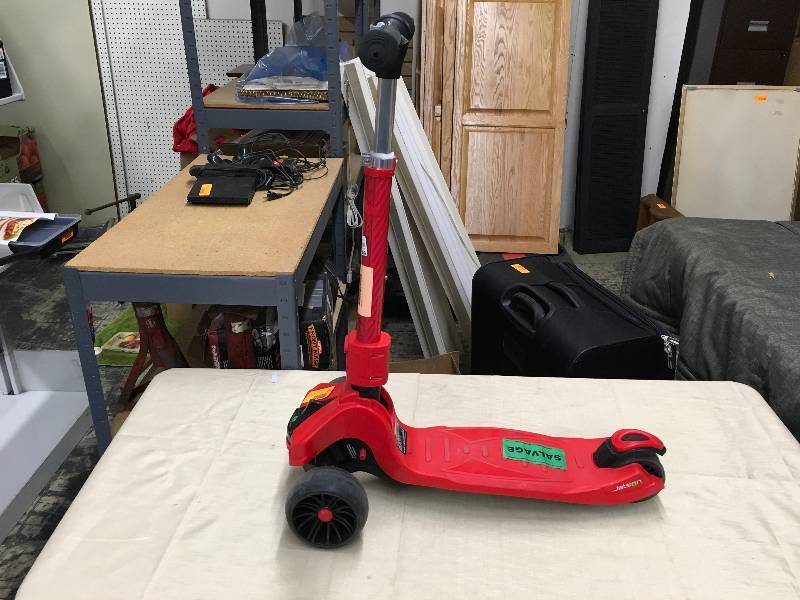 lot 491 image: Jetson Saturn 3-Wheel Kick Scooter with Bright LED Lights - Red, Retail $69.99