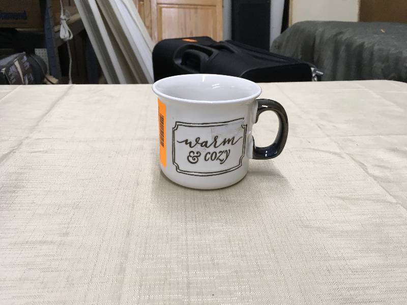 lot 501 image: Clay Art Camper Mug 15oz Stoneware - Warm & Cozy, Retail $9.99
