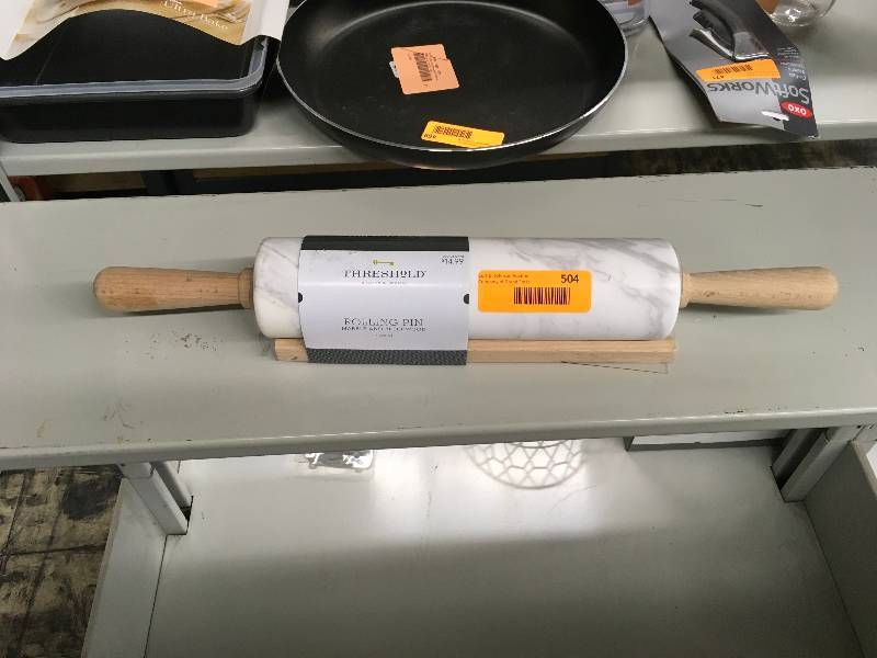 lot 504 image: Marble Rolling Pin with Wood Handles - Threshold, Retail $14.99