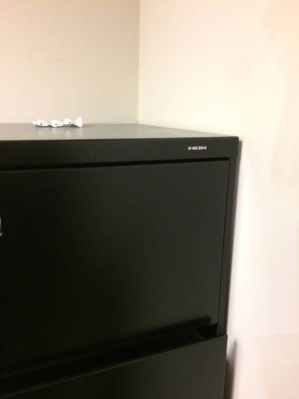 lot 10 image: MSRP $600&nbspHON Brigade&nbspBlack&nbsp4-Drawer Office Filing Cabinet - 600 Series Lateral Legal or Letter File Cabinet 36W - Excellent Condition