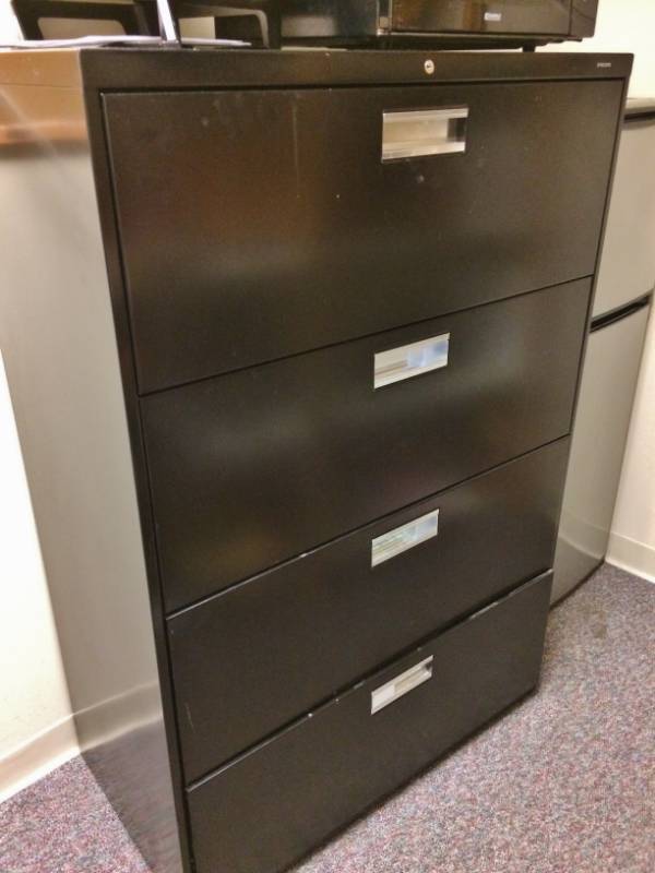 Msrp 600 Hon Brigade Black 4 Drawer Office Filing Cabinet 600 Series Lateral Legal Or Letter File Cabinet 36 W Excellent Condition 1160 Bloomington Office Furniture Auction High Quality Hon