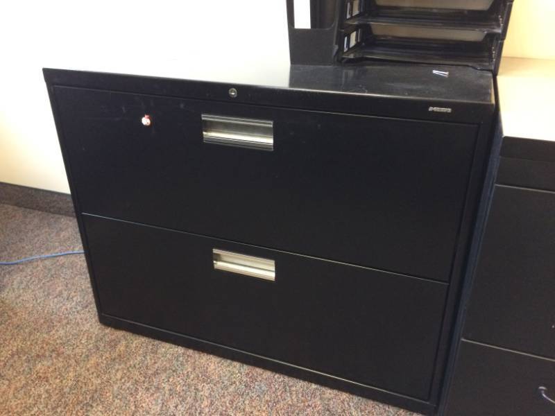 lot 31 image: MSRP $400 HON Brigade&nbspBlack&nbsp2-Drawer Office Filing Cabinet - 600 Series Lateral Legal or Letter File Cabinet 36W - Excellent Condition