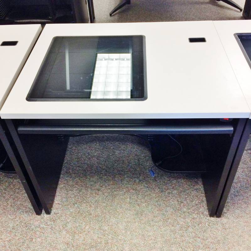 lot 28 image: WOW MSRP $1200 Nova Solutions Corporate Training Rooms Student Computer Desk with Downview Monitor Display - Monitor Included - Excellent Condition - A Little Dusty - First Pic Is Stock Photo