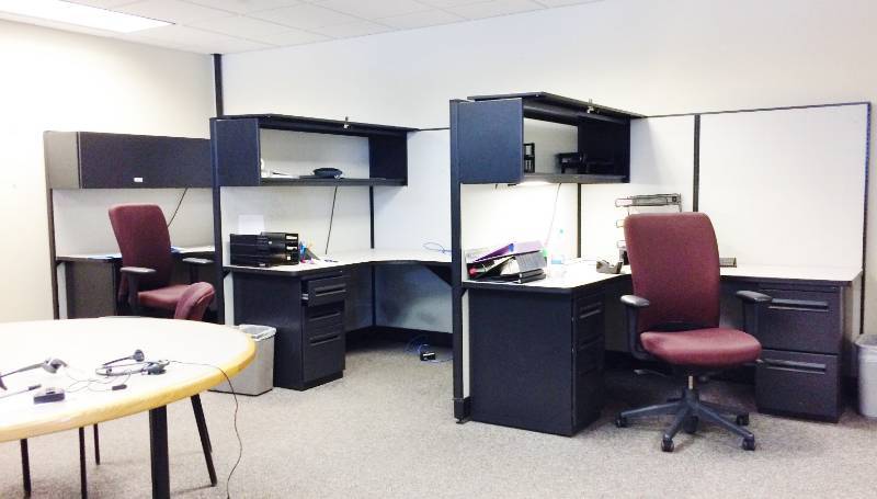 lot 29 image: WOW Gorgeous & High Quality 3 Haworth Cubicle Workstation Fully Loaded With Lighted Overhead Cabinets 2 & 3 Drawer Filing Cabinets - Excellent Condition - Contents and Chairs Not Included  Buyer Responsible For Disassembly