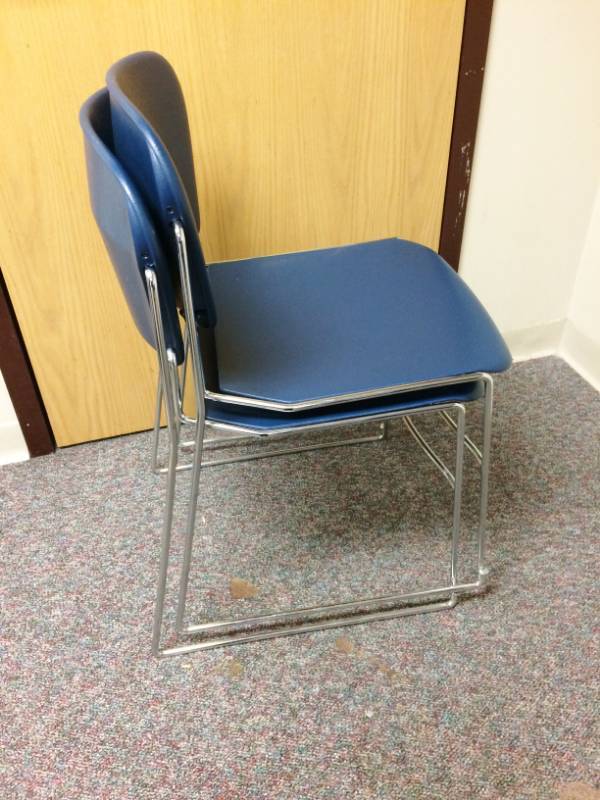 lot 50 image: MSRP $500PAIR KI Perry High Density Armless Stack Stacking Blue Chrome Chairs, 18 Inch Seat - Excellent Condition
