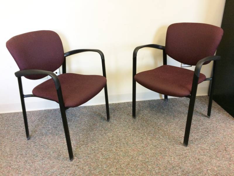 lot 56 image: MSRP $1200Pair Haworth Improv Series Designed by Tom Edwards Upholstered Leg Base Stacking Lobby Guest Seating Chair - Like New Condition (a year old) 