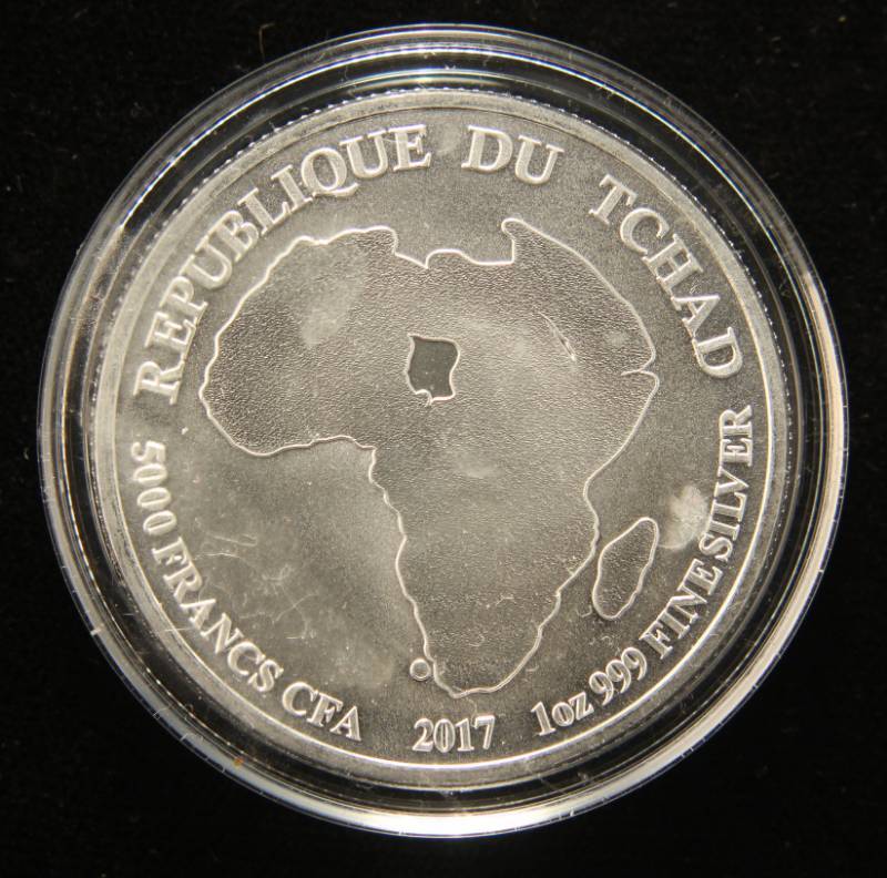 2017 CHAD AFRICA LION 5000 FRANCS 1 TROY OZ. .999 FINE SILVER IN AIRTITE