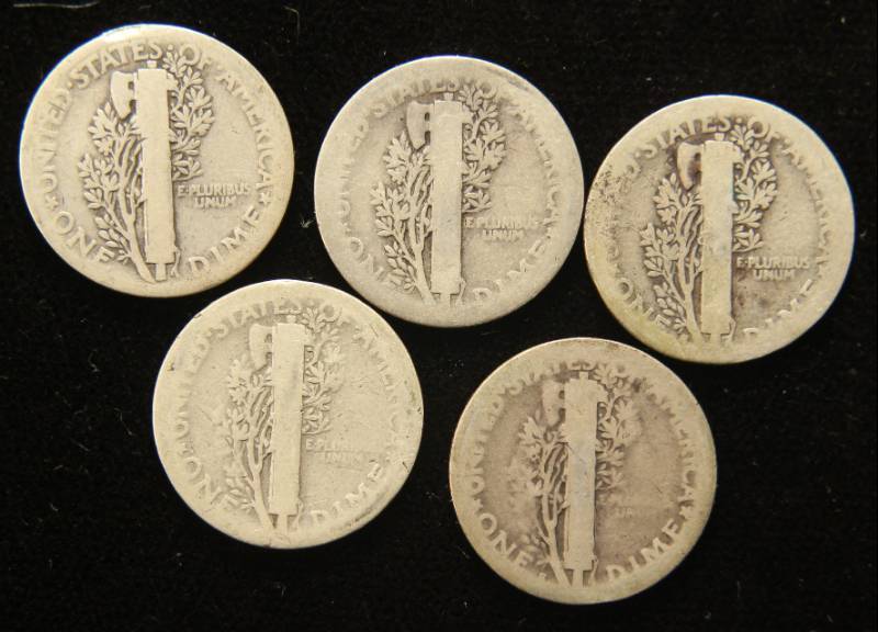 5 EARLY DATE MERCURY DIMES 1916 1916-S 1919 1919-S 1920