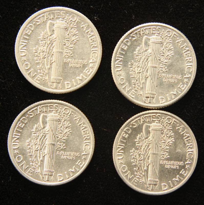 GROUP OF 4 HIGHER GRADE MERCURY DIMES 1934 1941 1942 1943