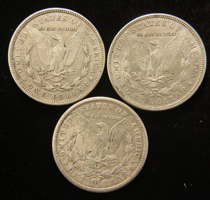 GROUP OF 3 MORGAN SILVER DOLLARS AS PICTURED