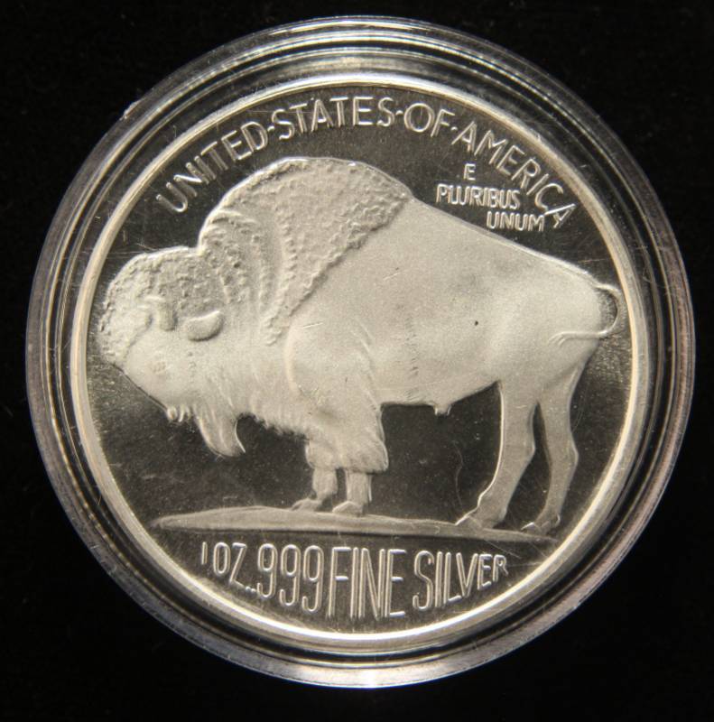 1 TROY OZ. .999 FINE SILVER INDIAN BUFFALO DESIGN IN AIRTITE