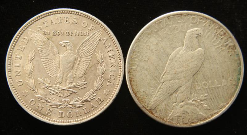 2 SILVER DOLLARS 1921 MORGAN 1925 PEACE