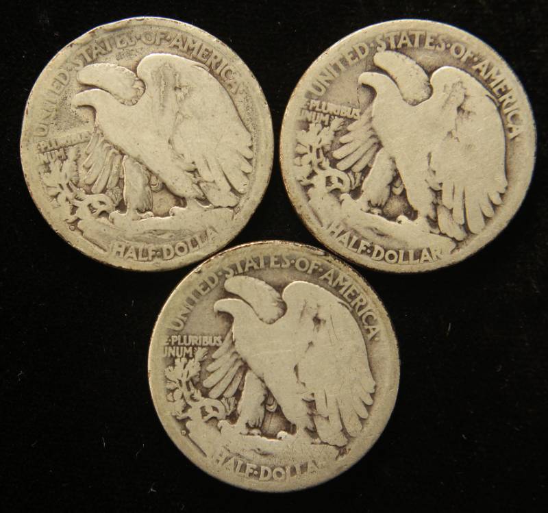 3 EARLY WALKING LIBERTY HALF DOLLARS 1918-D 1919-D 1920