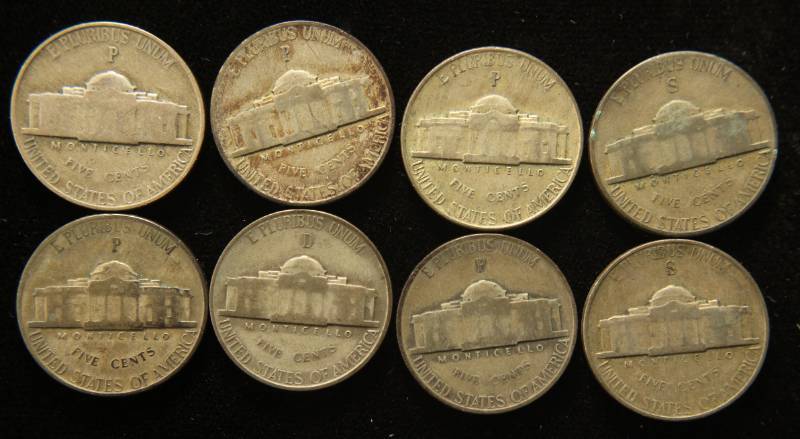8 US WARTIME SILVER NICKELS