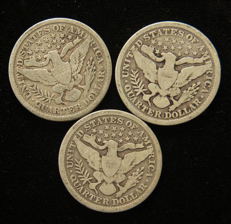 3 BARBER SILVER QUARTERS 1899 1900 1900-O