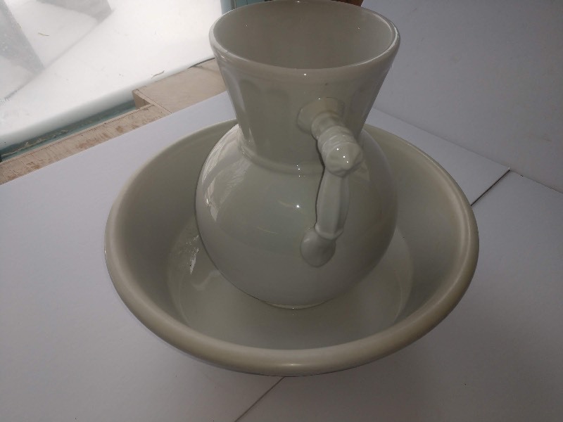 lot 40 image: Antique Knowles, Taylor & Knowles Ionic PitcherJug and Ironstone China Bowl