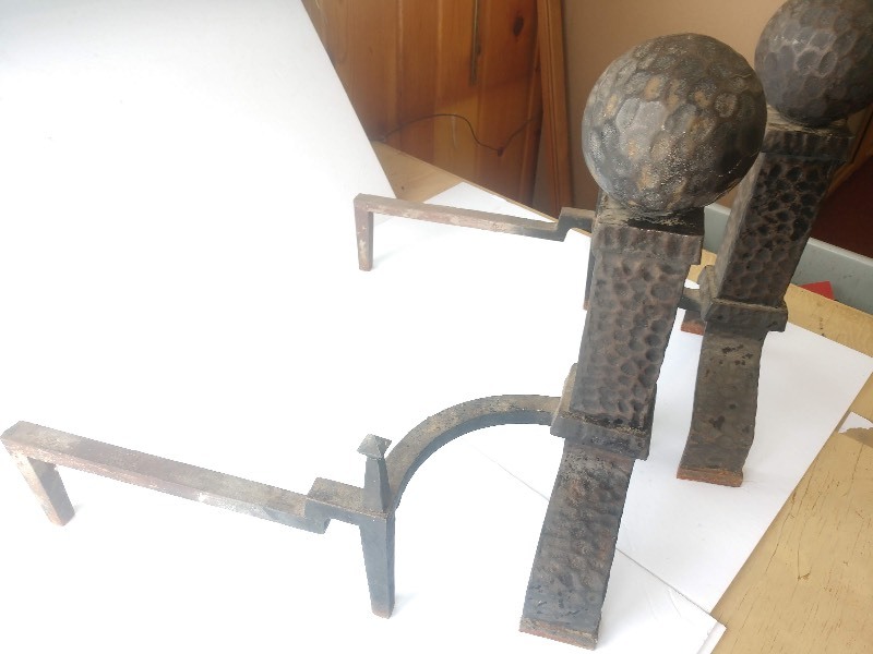 lot 43 image: Antique Cast Iron Fireplace Andirons or Table Base