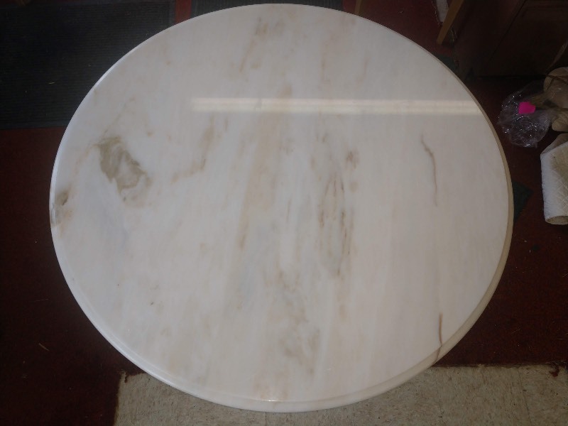 lot 53 image: Antique Round Table Solid Wood with Marble Top