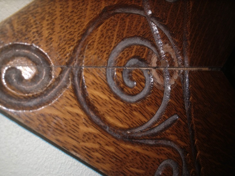 lot 21 image: Decorative Beveled Glass Wall Mirror w Carved Wood Detail
