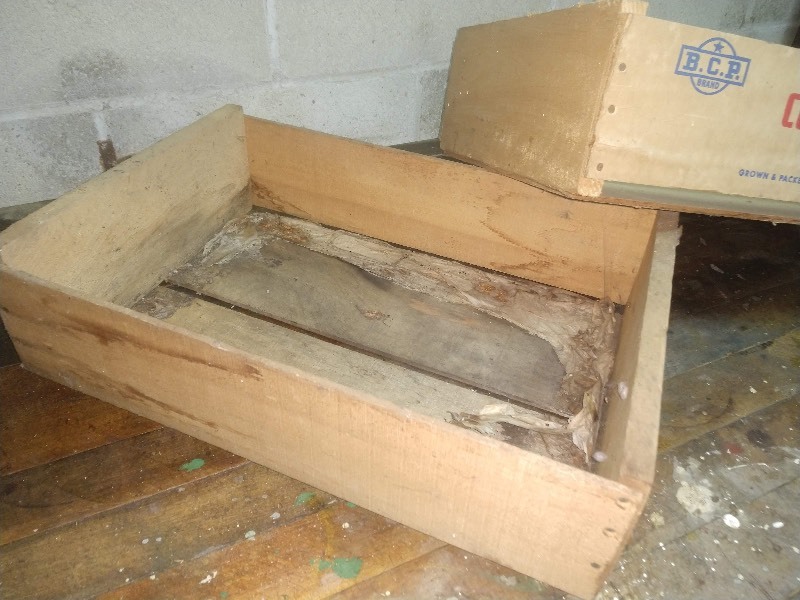 lot 95 image: Primitive United Colorado Peaches Wood Crate and Primitive BCP Brand Wood Crate