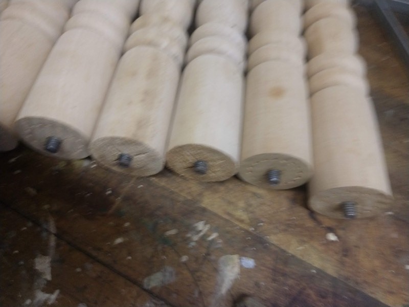 lot 123 image: Wood Spindles Table Legs, Drift Wood Pieces, 2 Pair 16 High Match Stick Curtains w 2 Rods