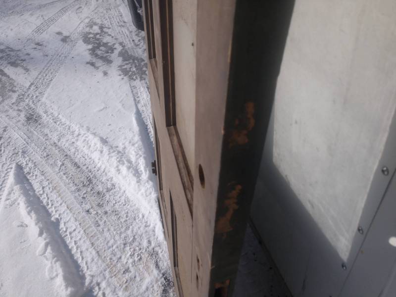 lot 147 image: Raised Panel, 2 Window Salvaged Rustic Door