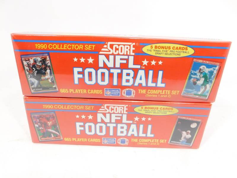 lot 49 image: Two Boxes 1990 Collector Set SCORE NFL FOOTBALL The Complete Set (Series 1 and 2)