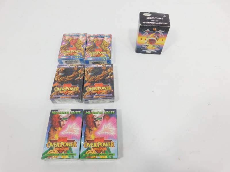 lot 52 image: Six MARVEL OVER POWER Card Game  Collectable Playing Cards & One SpaceShots (Series Three Set)