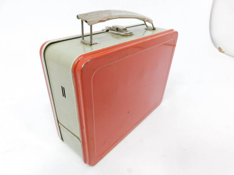 lot 80 image: Red & Grey Metal Lunch Pail & Thermos