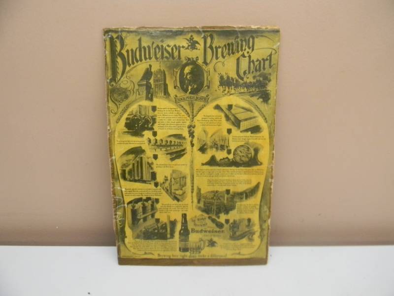 lot 31 image: RARE BUDWEISER BREWING CHART SIGN - APPROX 10 BY 14 - SEE PICTURES