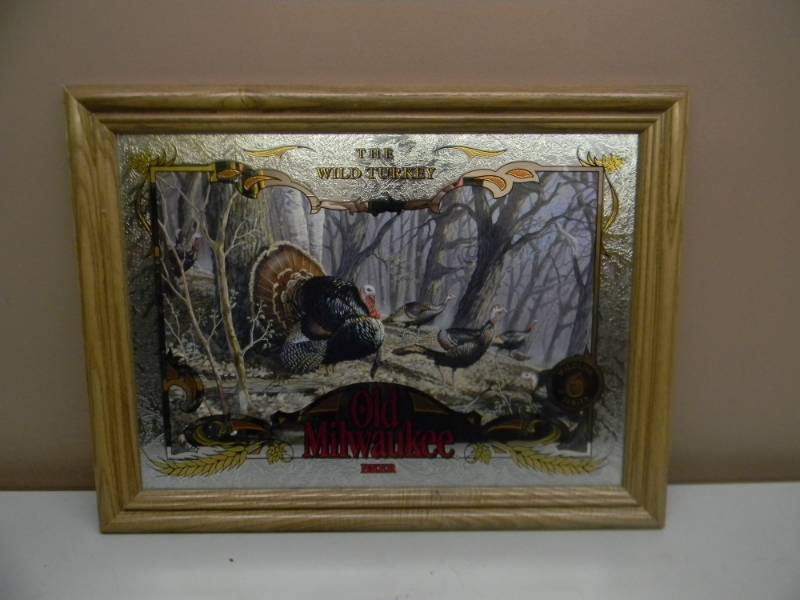 lot 46 image: OLD MILWAUKEE BEER MIRROR THE WILD TURKEY - APPROX 21 BY 16 - SEE PICTURES