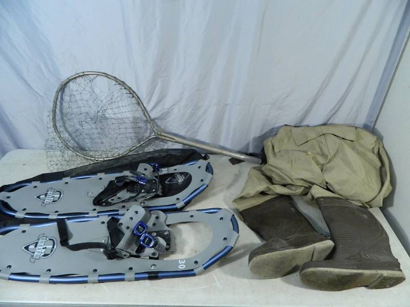 lot 113 image: Cabelas Chest Waders, Sherpa Snow Shoes, Etc