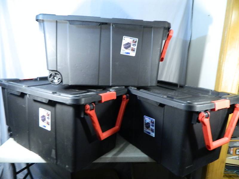 lot 118 image: 3 Large Industrial Totes with Wheels