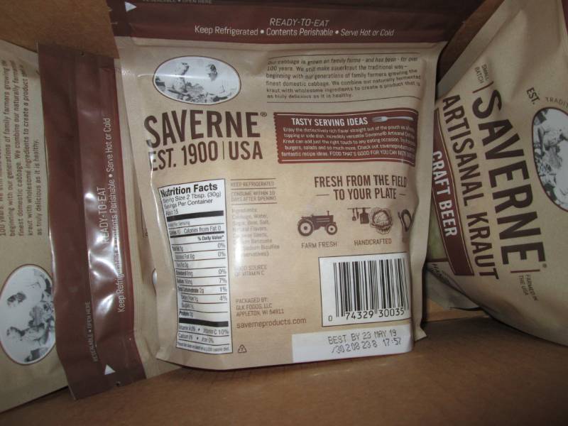lot 262 image: 12 One Pound bags of Saverne Artisanal Kraut dated 23 May 19