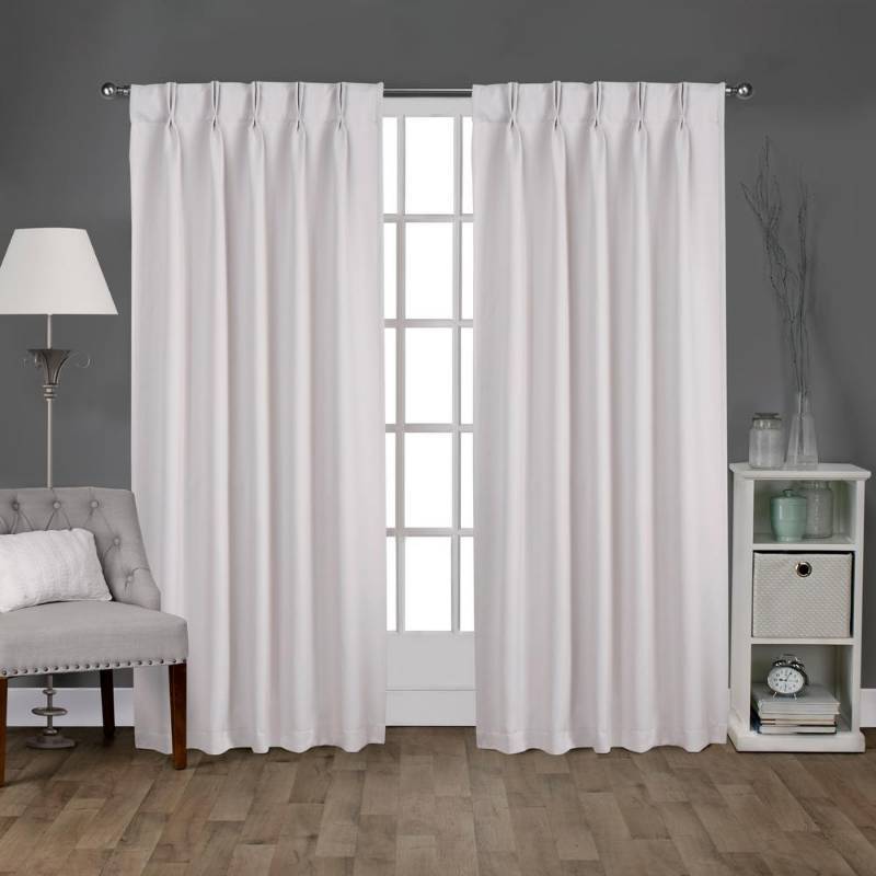 lot 303 image: Sateen Pinch Pleat Vanilla Woven Blackout Window Curtain open pkg Retail $38.64