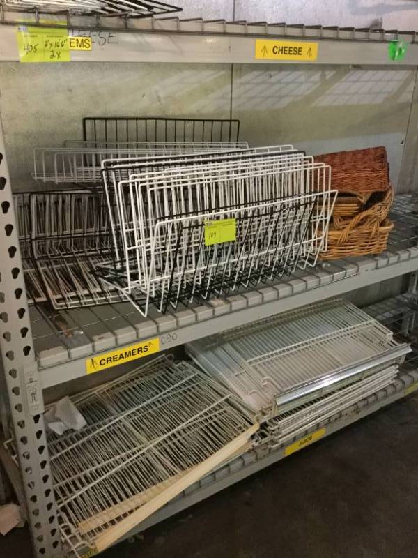 lot 404 image: Wire Produce Dividers and Wicker Baskets