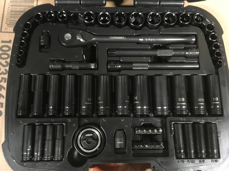 lot 1 image: Husky 38 in. Drive 100-Position Universal SAE and Metric Mechanics Tool Set (60-Piece) in like new condition