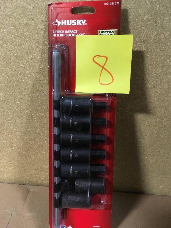 lot 8 image: Husky 7 Pc. Impact Hex Bit Socket Set SAE Black  in like new condition