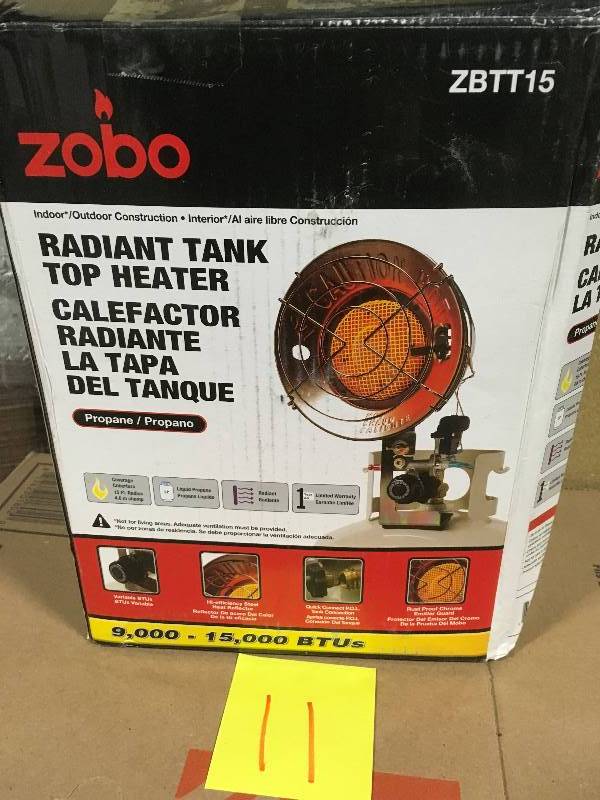 lot 11 image: ZOBO 15,000 BTU Propane Tank Top Heater  in like new condition