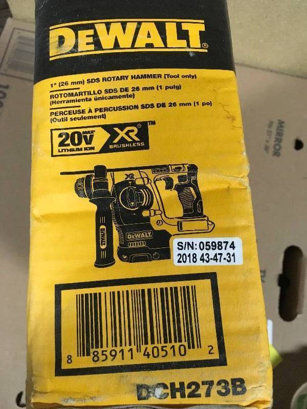 lot 15 image: DEWALT 20-Volt Maxmium XR Lithium-Ion Cordless 1 in. SDS-Plus Brushless L-Shape ConcreteMasonry Rotary Hammer (Tool-Only)  in like new condition