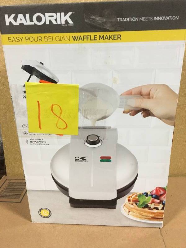 lot 18 image: KALORIK Easy Pour Belgian Waffle Maker  in like new condition