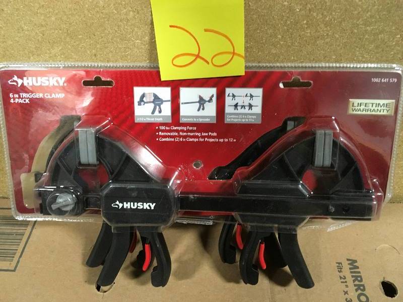lot 22 image: Husky 6 in. Medium Trigger Clamps (4-Piece)  in like new condition