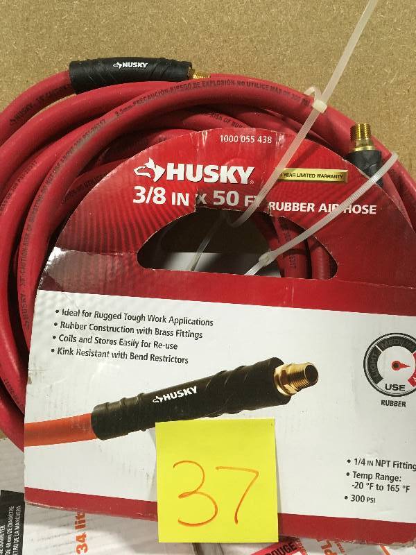 lot 37 image: Husky 38 in. x 50 ft. Rubber Air Hose  in like new condition